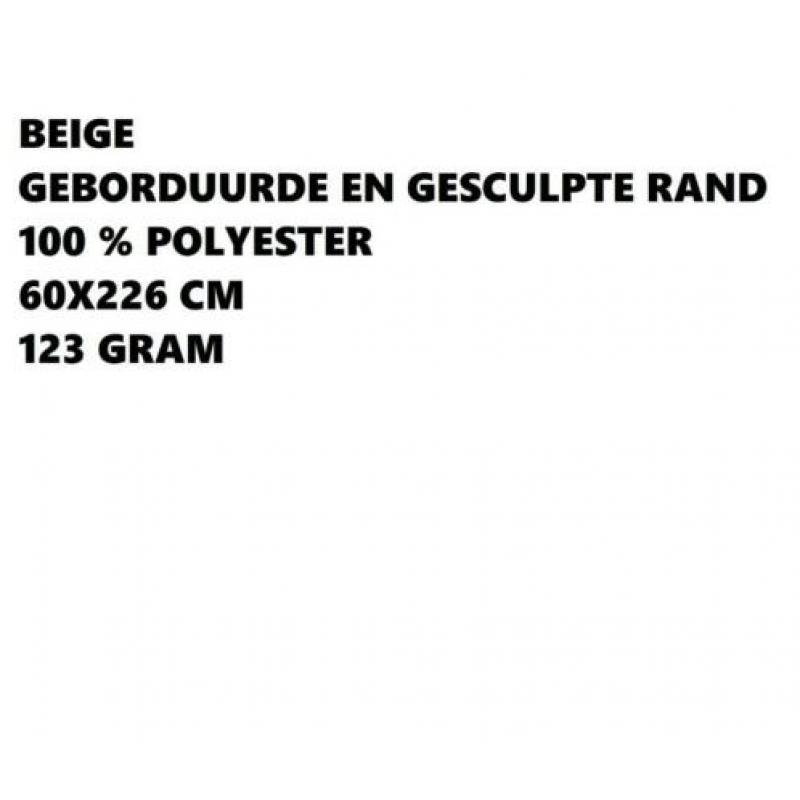 Polyester sjaal - beige met geborduurde rand - 60x226 cm