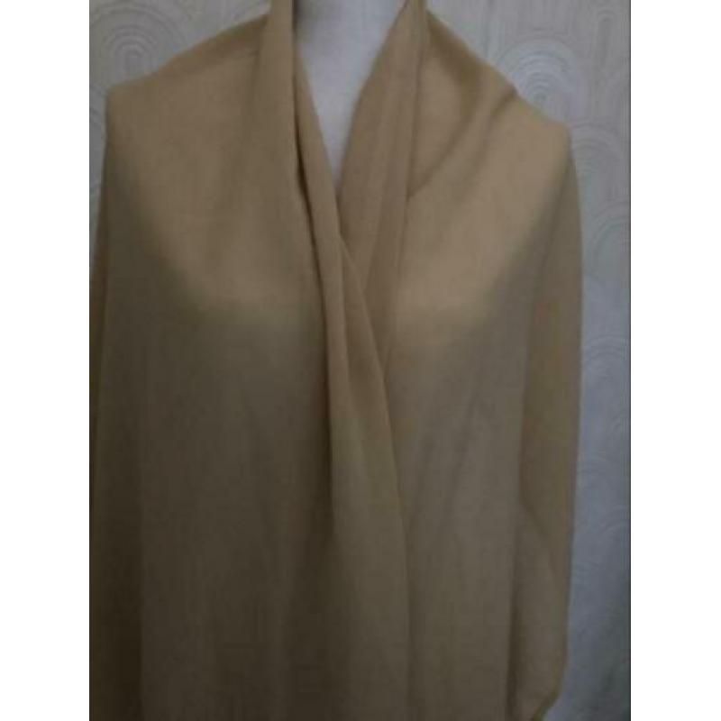Polyester sjaal - beige met geborduurde rand - 60x226 cm