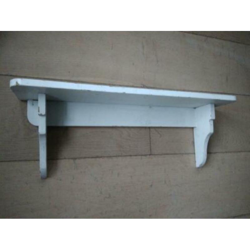 Brocante landelijk houten schap rek sleets wit *Etage3*