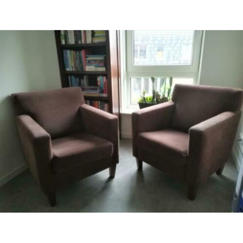 Fauteuils: set van 2, bruin, stof