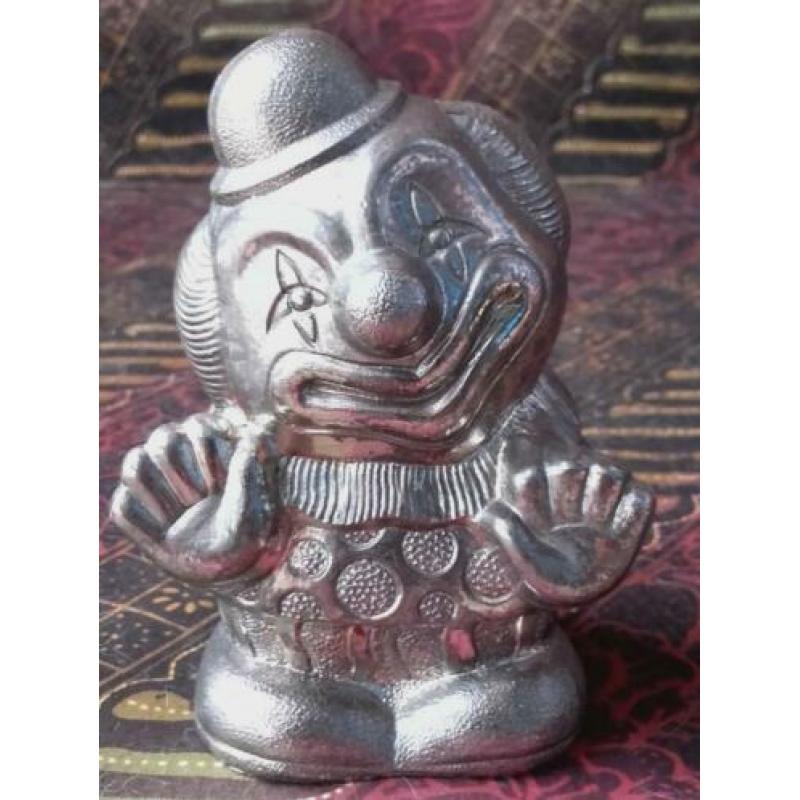 Oude Engelse vintage silverplate spaarpot als clown 9,3 cm.