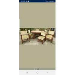 eikenhouten eettafel met 6 stoelen uit 1910