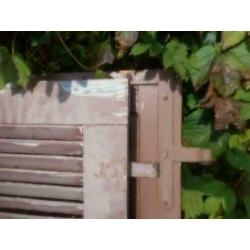 Brocant oud houten Louvre luik / Oud roze / 119 x 48 cm..