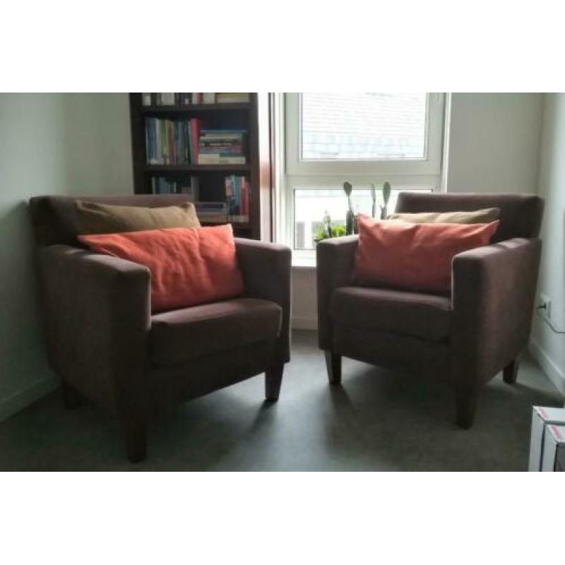 Fauteuils: set van 2, bruin, stof