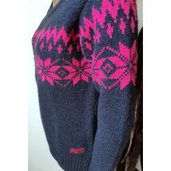 Superdry gebreide trui roze blauw mt S