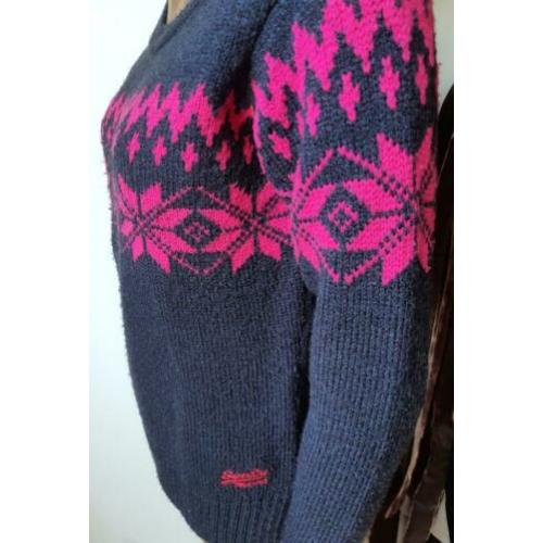 Superdry gebreide trui roze blauw mt S