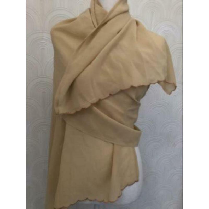 Polyester sjaal - beige met geborduurde rand - 60x226 cm
