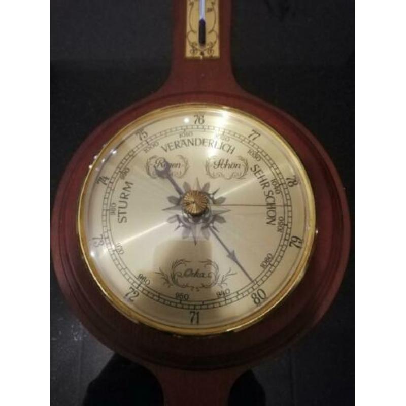 Vintage houten barometer, hygrometer en thermometer