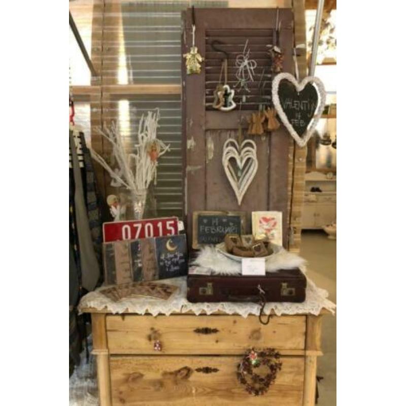 Brocant oud houten Louvre luik / Oud roze / 119 x 48 cm..