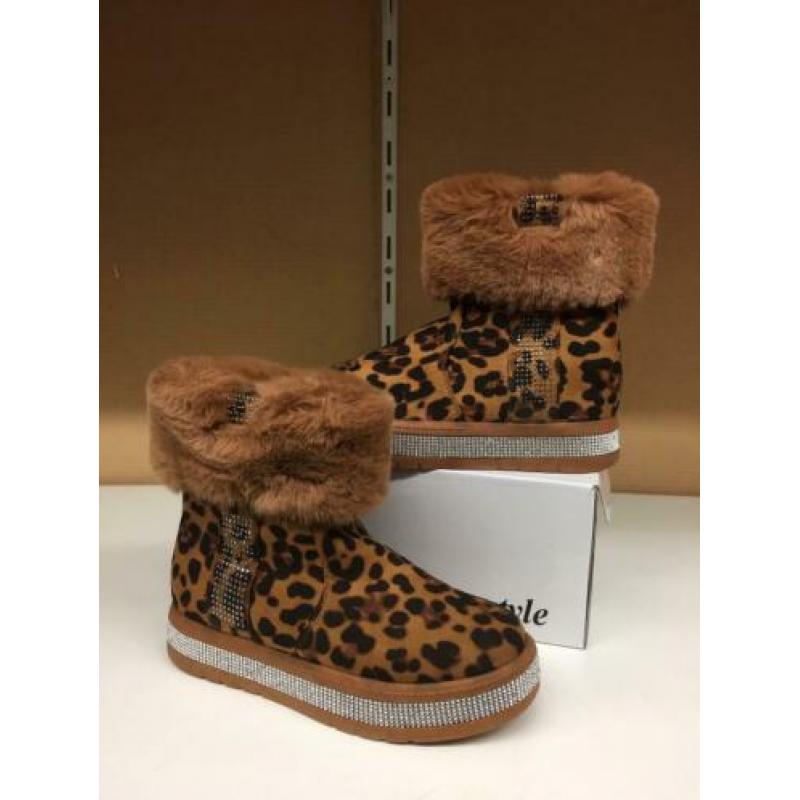 Gevoerde panterprint boots met strass maat 37-38-39-40 nieuw