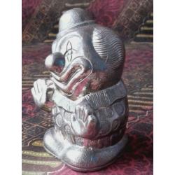 Oude Engelse vintage silverplate spaarpot als clown 9,3 cm.