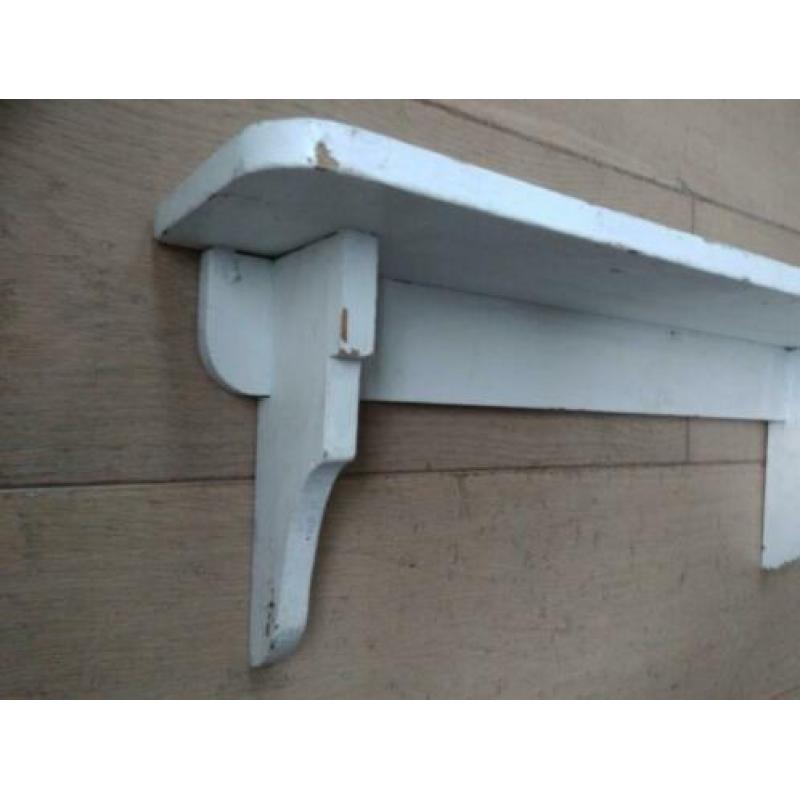Brocante landelijk houten schap rek sleets wit *Etage3*