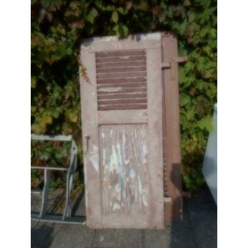 Brocant oud houten Louvre luik / Oud roze / 119 x 48 cm..