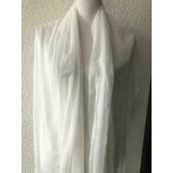 Sjaal - wit gorgette met kant - 93x221 cm