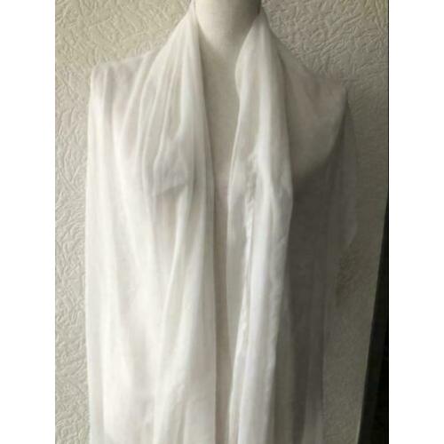 Sjaal - wit gorgette met kant - 93x221 cm