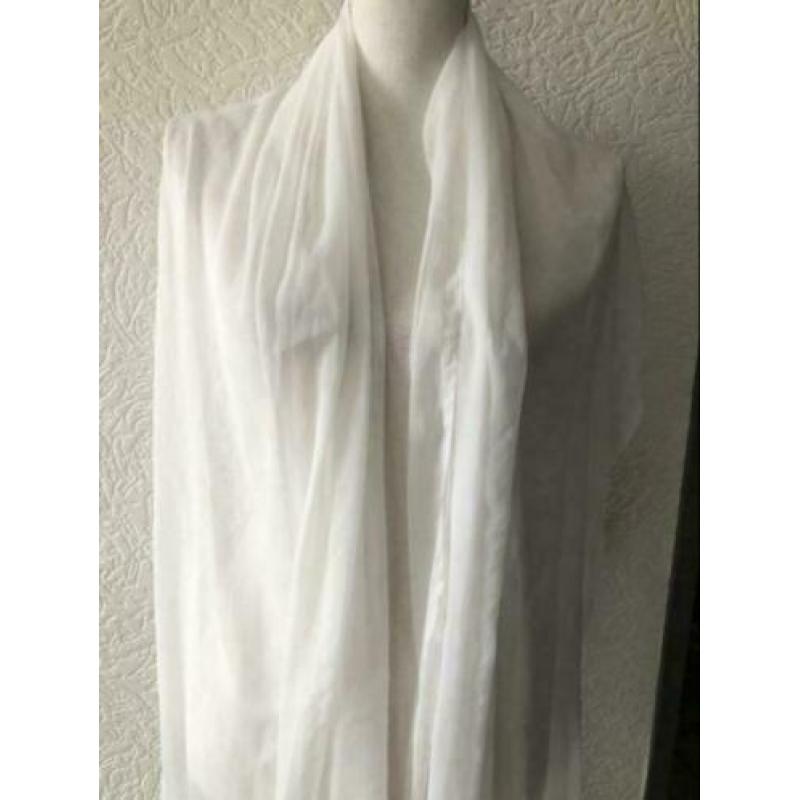 Sjaal - wit gorgette met kant - 93x221 cm