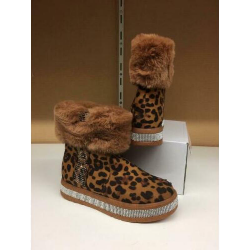 Gevoerde panterprint boots met strass maat 37-38-39-40 nieuw