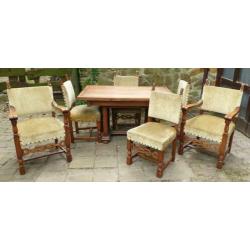 eikenhouten eettafel met 6 stoelen uit 1910