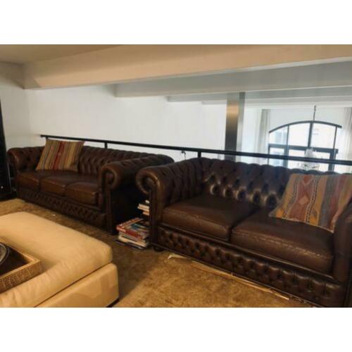 Chesterfield bank set bruin twee sits en een drie sits