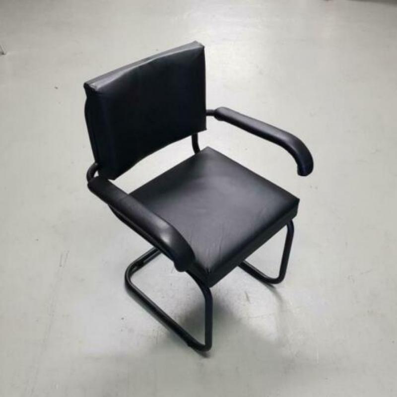 10x zwart leren buis stoelen, stoel leer armstoel zwart 741
