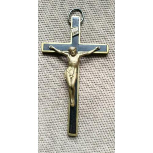 Antiek kruisje hanger van non ebbenhout en messing