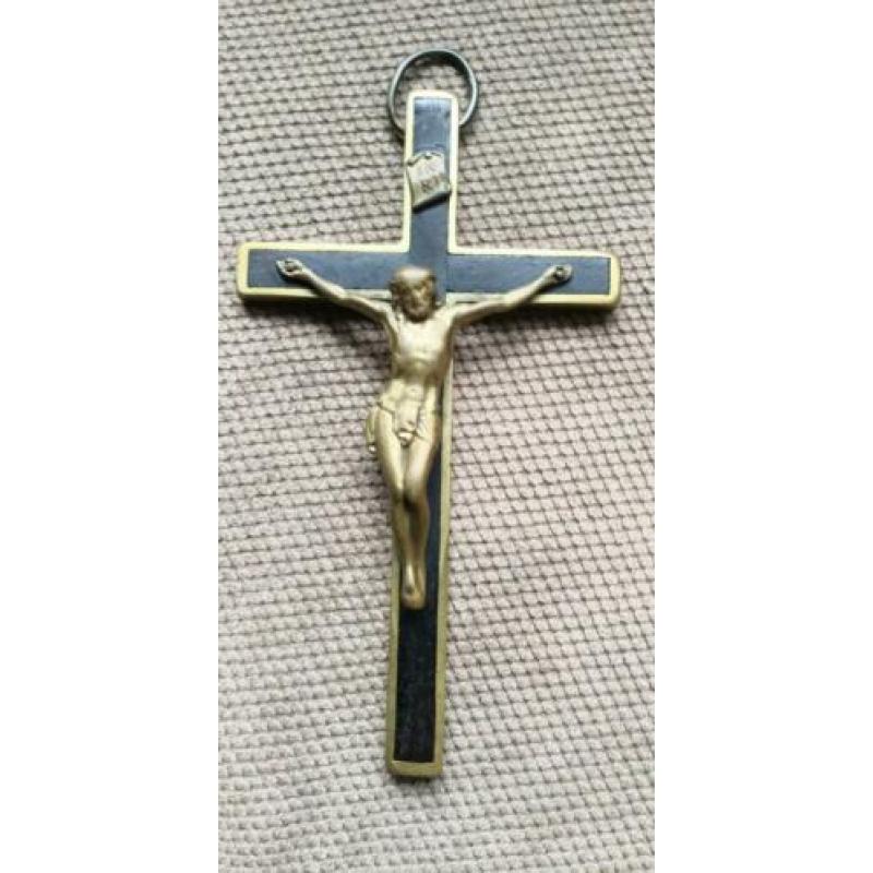 Antiek kruisje hanger van non ebbenhout en messing
