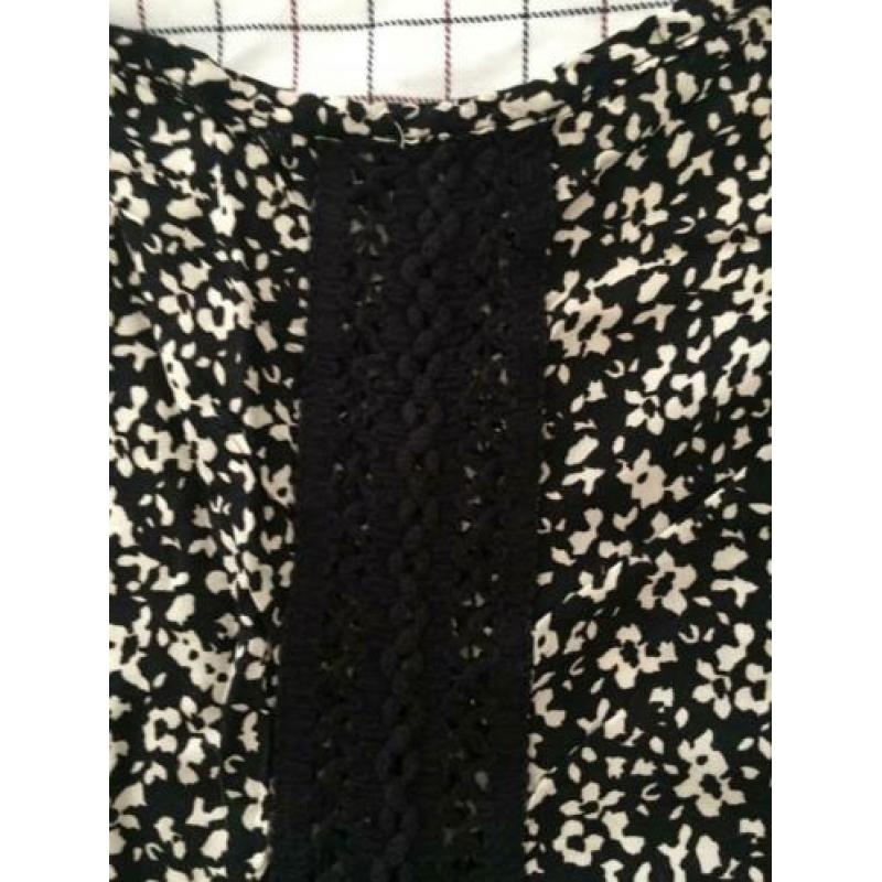 America Today blouse top korte mouw zwart met witte print M