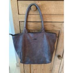 Mooie leren tas blauw/grijs