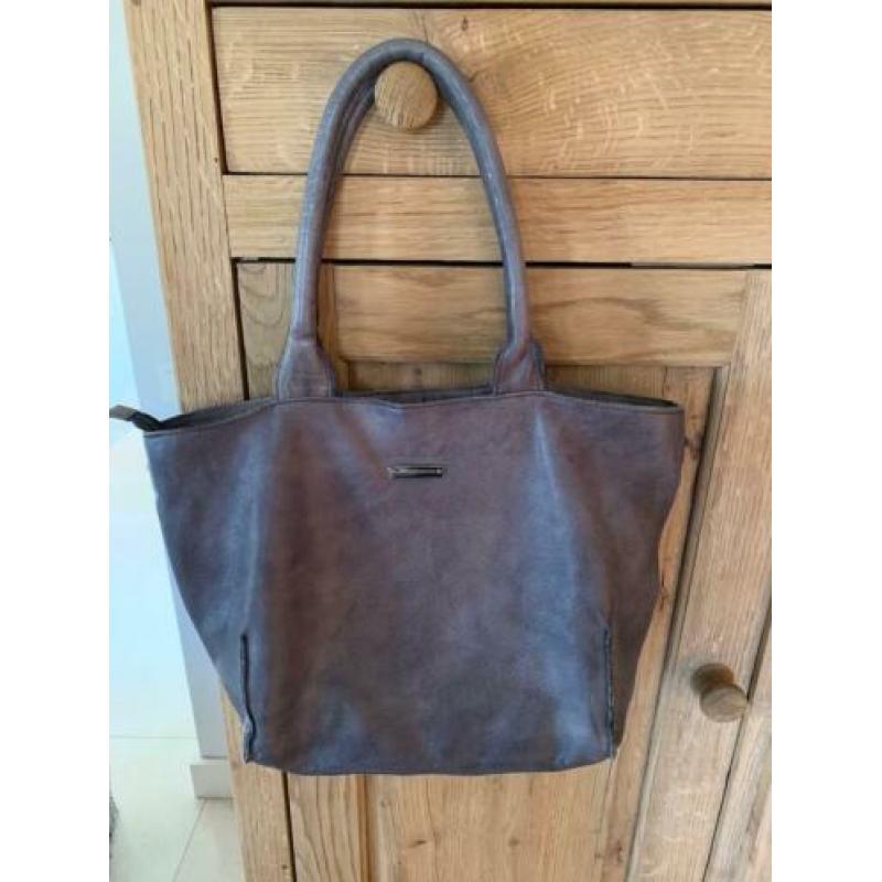 Mooie leren tas blauw/grijs