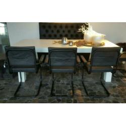 10x zwart leren buis stoelen, stoel leer armstoel zwart 741