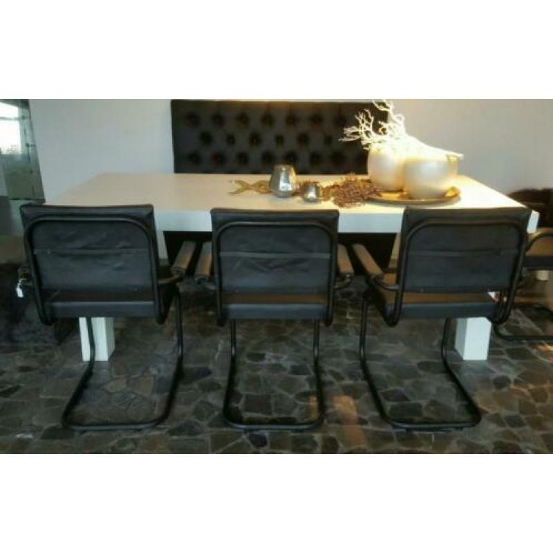 10x zwart leren buis stoelen, stoel leer armstoel zwart 741