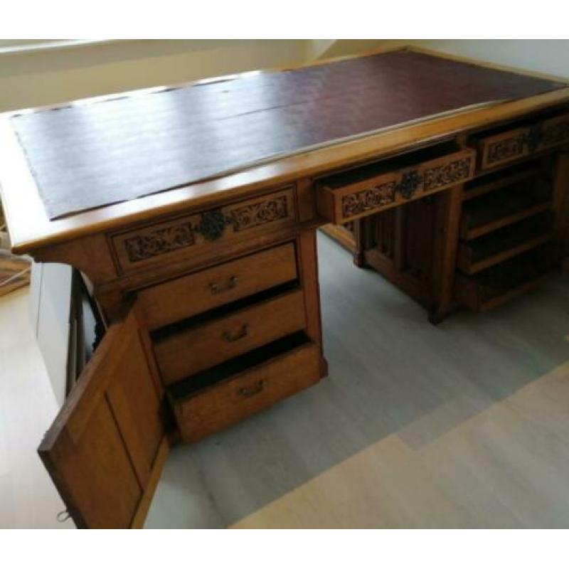 Antiek eiken houten duo bureau