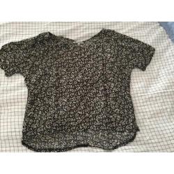 America Today blouse top korte mouw zwart met witte print M