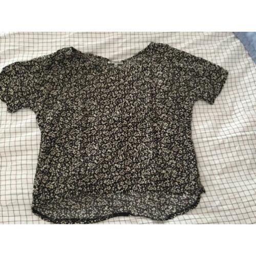 America Today blouse top korte mouw zwart met witte print M