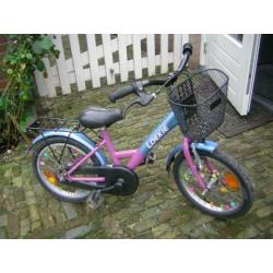 Loekie meisjesfiets blauw met roze 16 inch