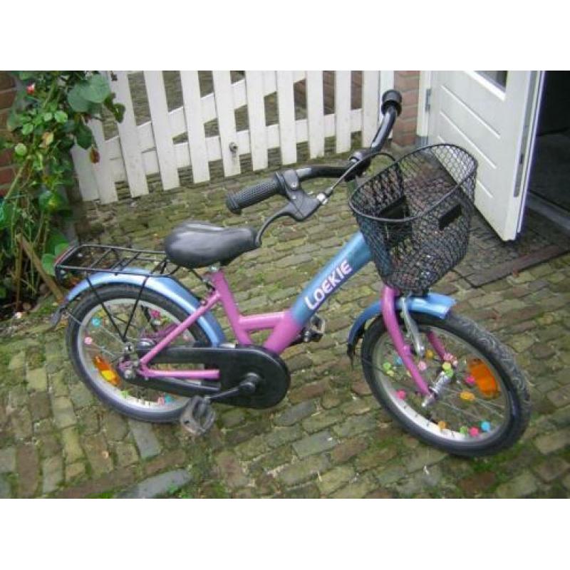 Loekie meisjesfiets blauw met roze 16 inch