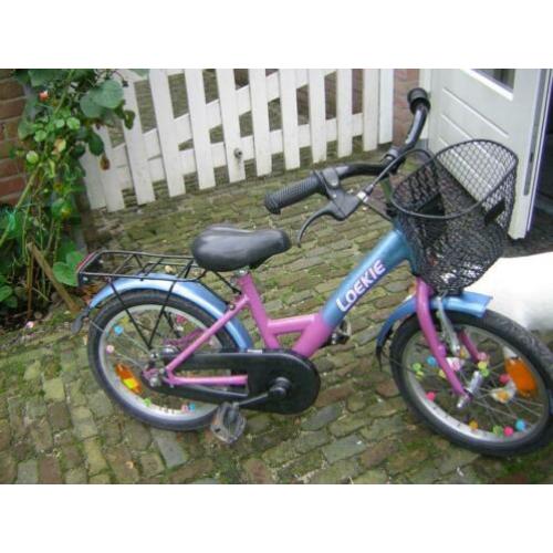 Loekie meisjesfiets blauw met roze 16 inch