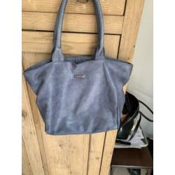 Mooie leren tas blauw/grijs
