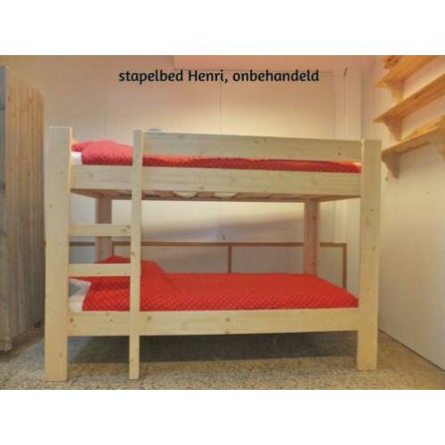 Goedkoop blankhouten stapelbed Henri, 90x200 145 cm hoog.