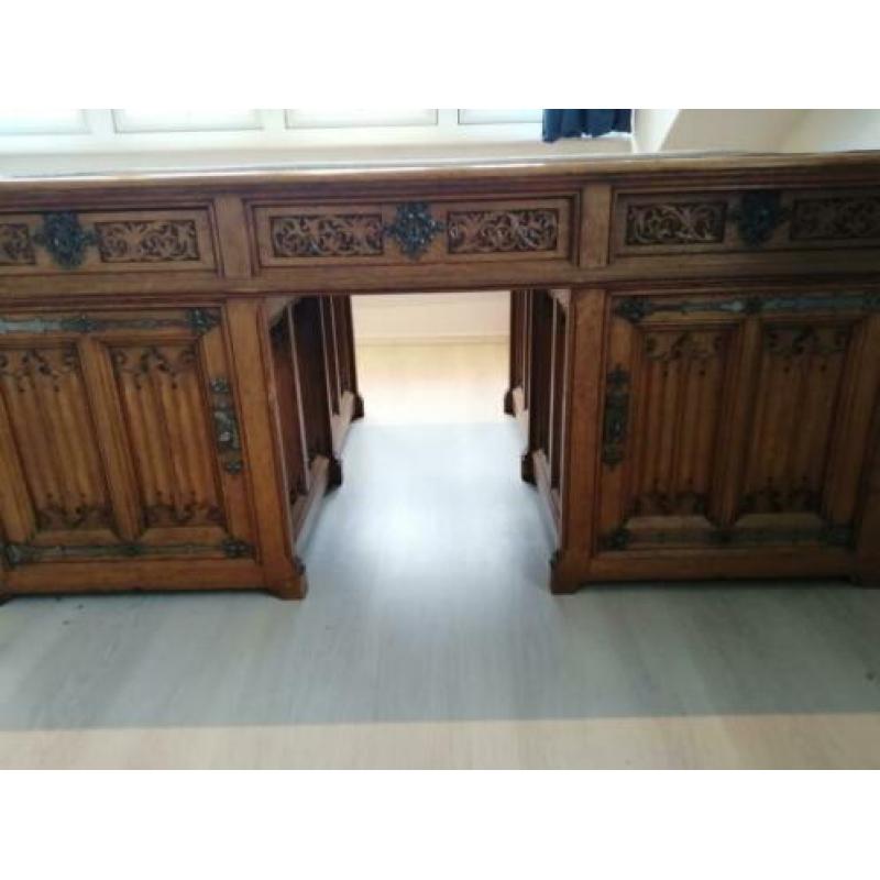 Antiek eiken houten duo bureau