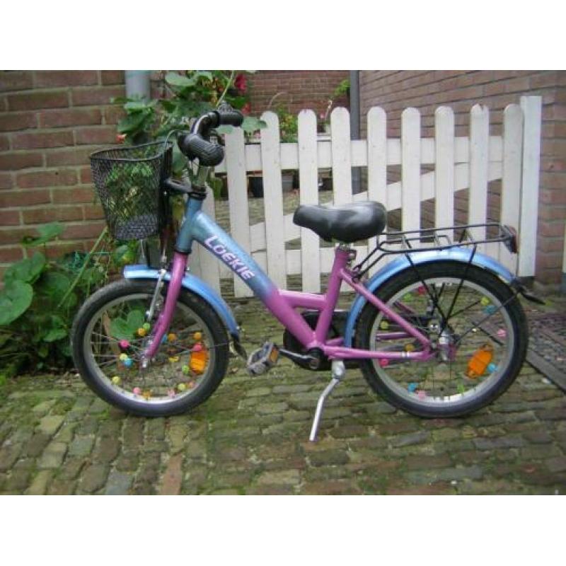 Loekie meisjesfiets blauw met roze 16 inch