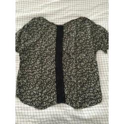 America Today blouse top korte mouw zwart met witte print M