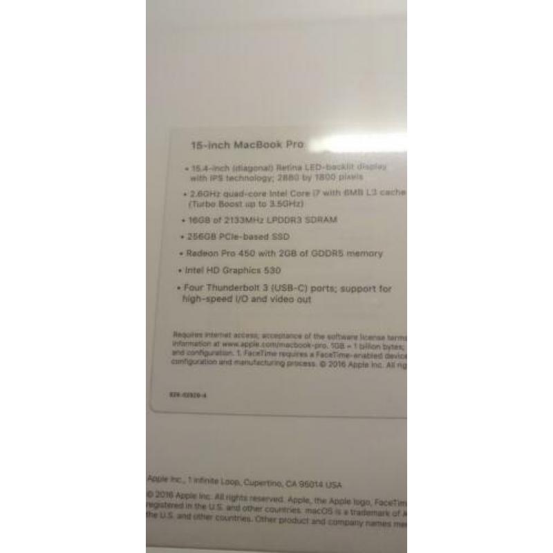 MacBookPro 15Inch Retina 2016 i7 2,6Ghz Touchbar 16gb/256GB