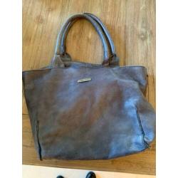 Mooie leren tas blauw/grijs