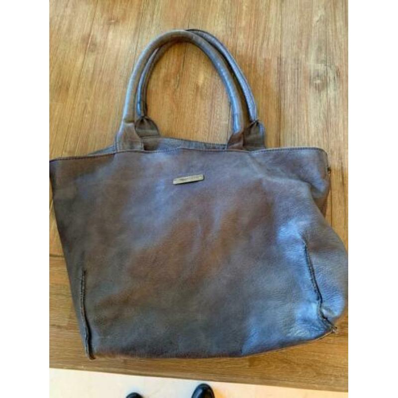 Mooie leren tas blauw/grijs