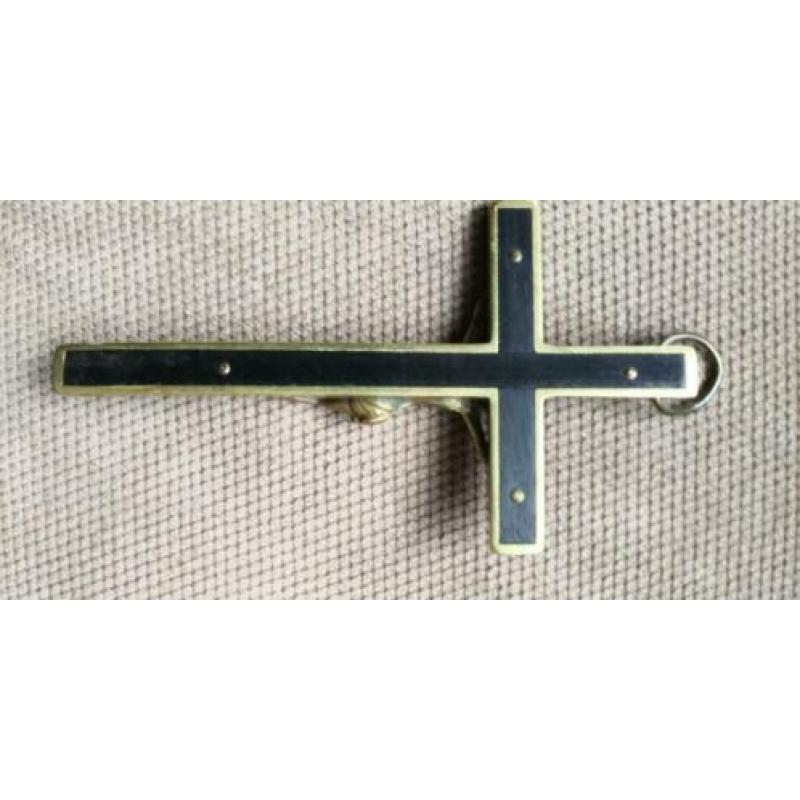 Antiek kruisje hanger van non ebbenhout en messing