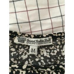 America Today blouse top korte mouw zwart met witte print M