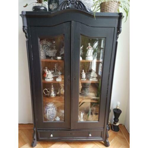 Antiek zwart vitrine kast