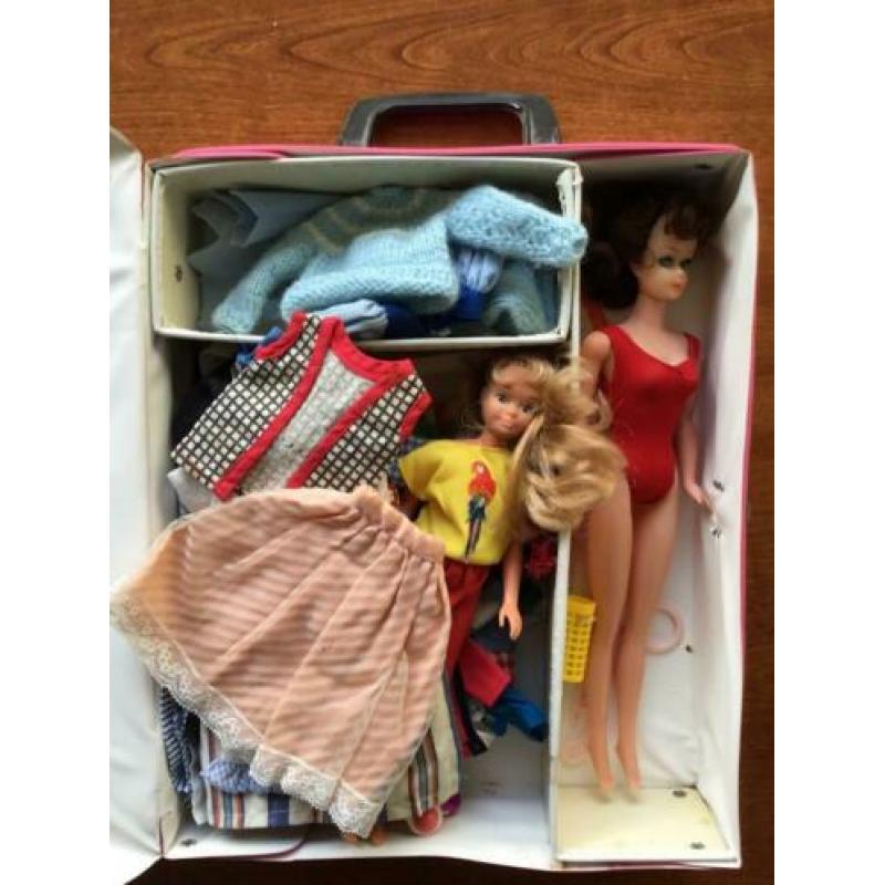 Barbie vintage koffer roze oud, jaren 70 kleren 2 barbie