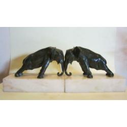 Art deco bronzen boekensteunen olifanten Oscar Waldmann